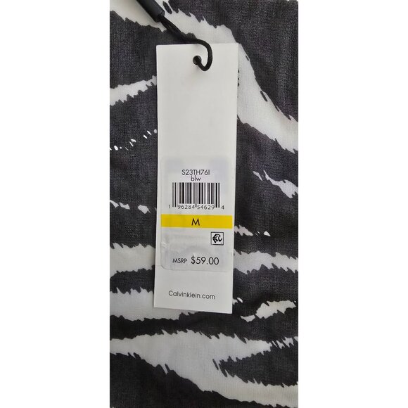 Calvin Klein Zebra Print Blouse Black & White Medium Short Sleeve Button Detail - Picture 7 of 9